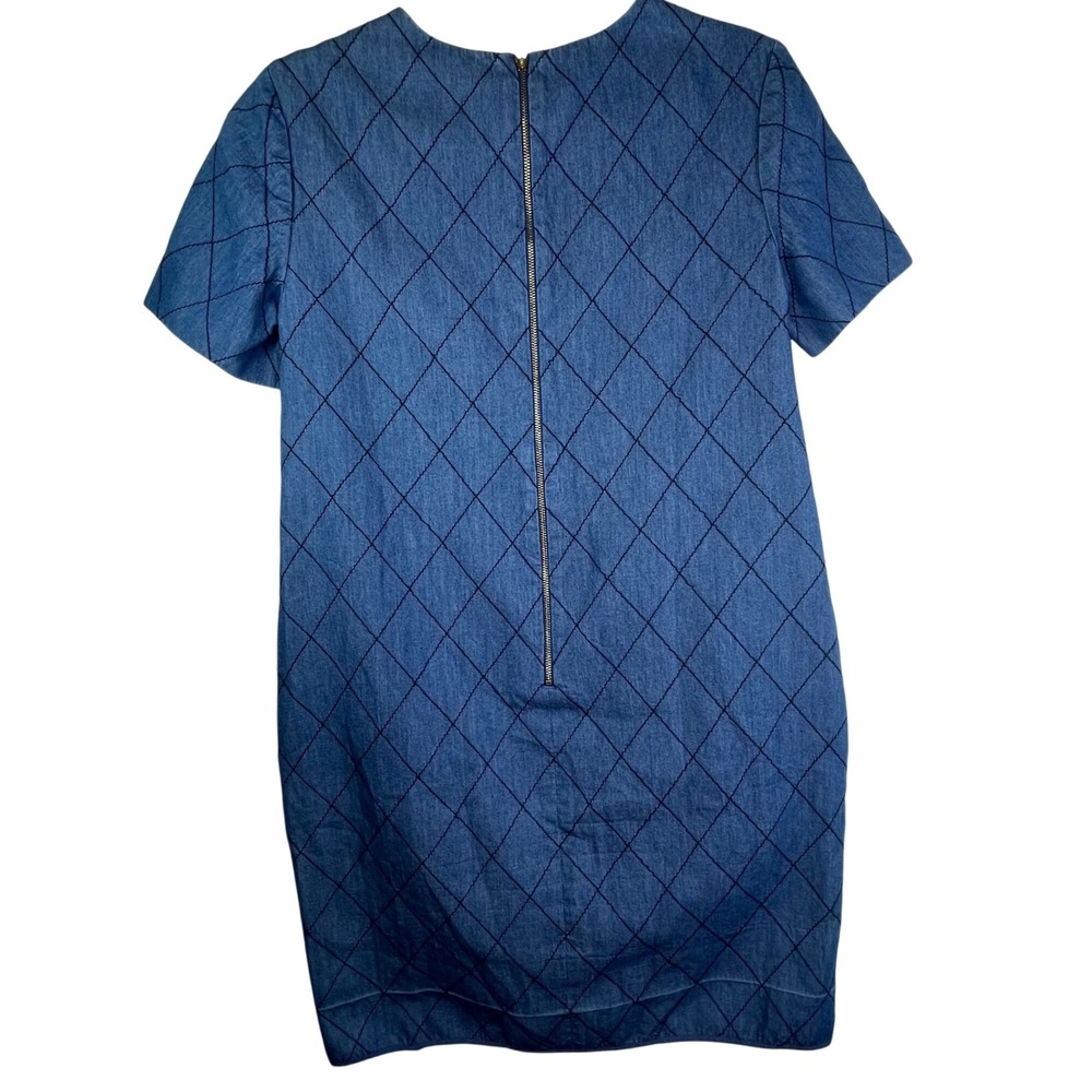 Kate Spade Denim Quilted Shift Dress Blue Gold Zipper Preppy Mod Coastal Size 2 - Picture 9 of 14